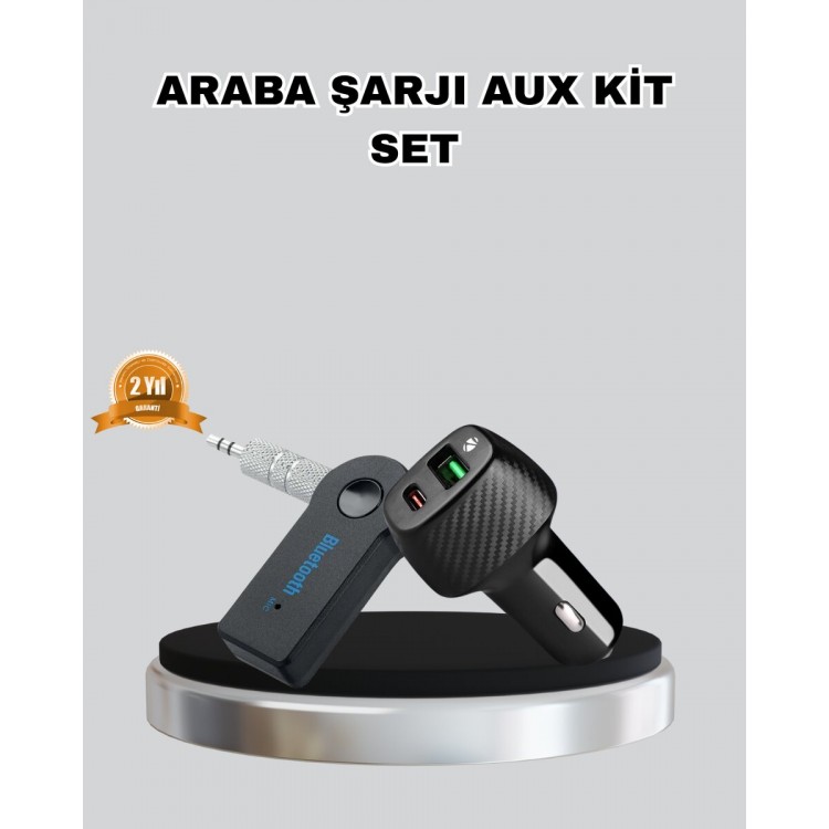 AUX Bluetooth Adaptör ve 38W Hızlı Araç Şarj Cihazı Seti