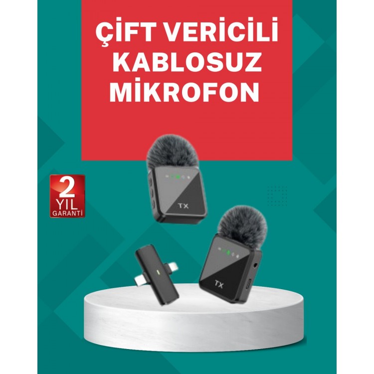 Profesyonel Ses Kayıtları İçin 2’li Kablosuz Yaka Mikrofon Seti