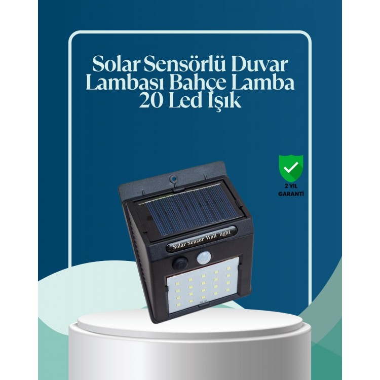 Sensörlü 20 LED Solar Duvar Lambası 3 Metre Algılama Mesafesi