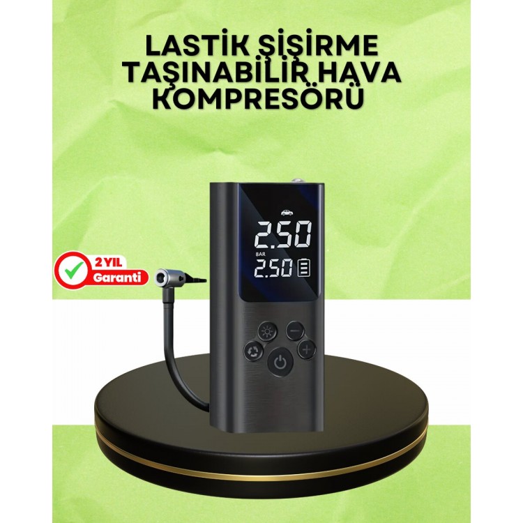 USB Şarjlı Taşınabilir Hava Kompresörü Dijital Ekranlı