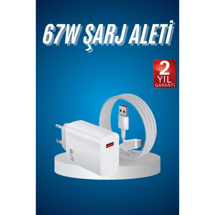 Fast Charger Adapter Cable Set 67W Longlasting Beyaz