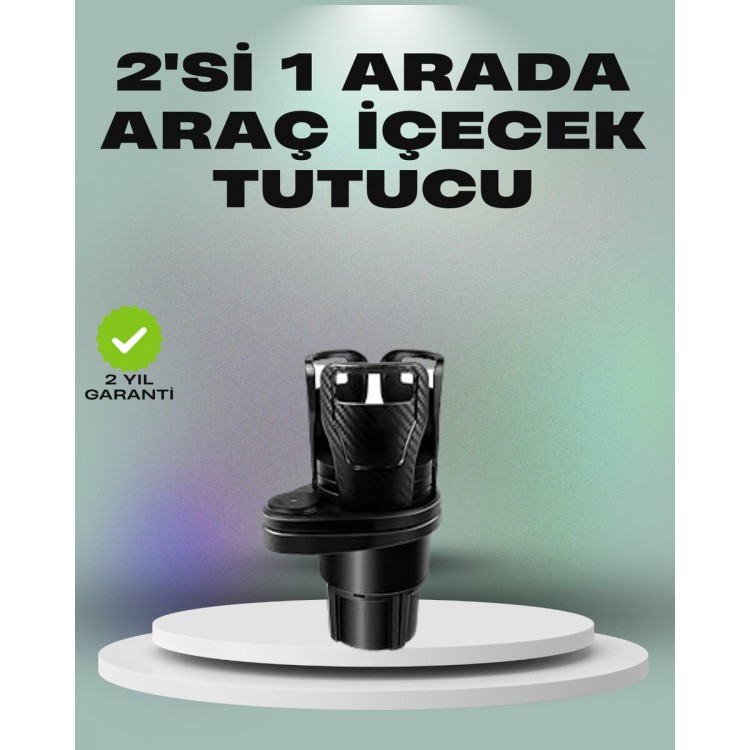 Araba Çift Bardak Tutucu 360° Dönebilen İkisi Bir Arada Ayarlanabilir