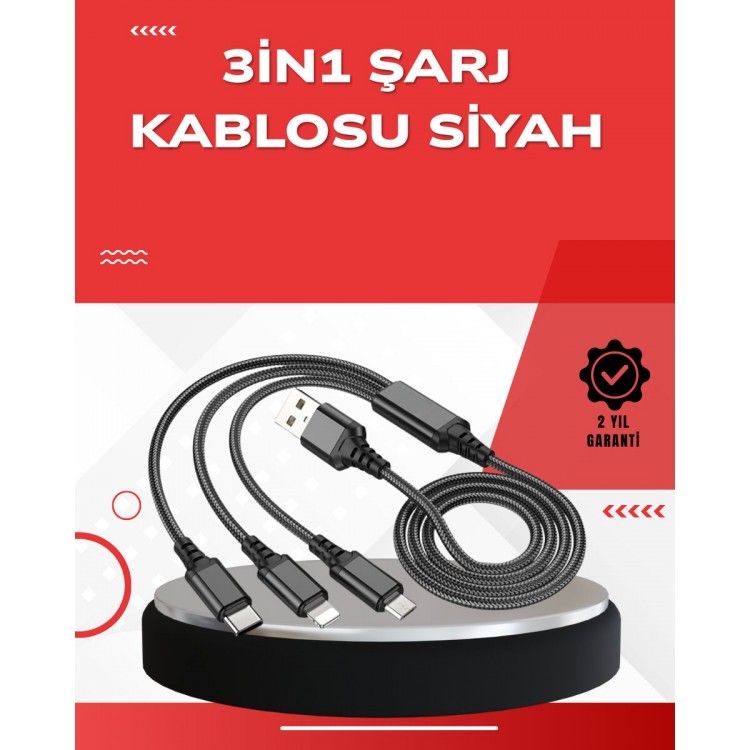 Resistant 3 in 1 Charging Cable with Metal Head –Compatible with All Devices