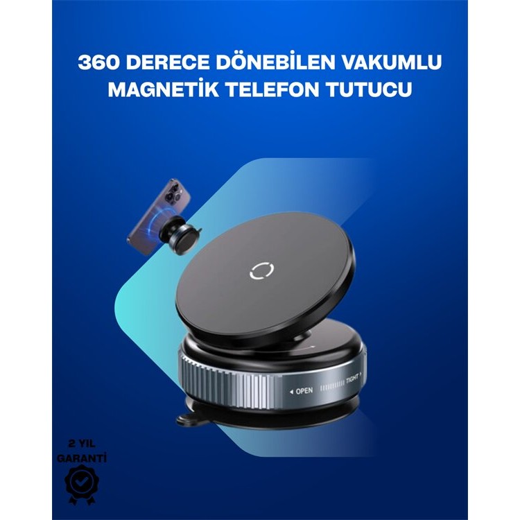 ​​Powerful 360° Rotating Car Phone Holder with Magnetic Grip –Vacuum Mounted