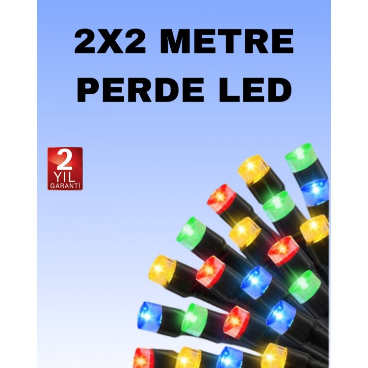 Noel ve Parti Dekorasyonu İçin 2x2 LED Perde Işık – 8 Fonksiyonlu
