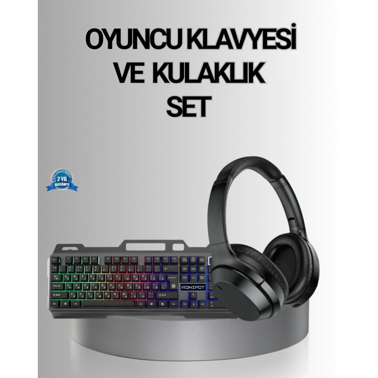 Işıklı Oyuncu Klavye Mouse ve Bluetooth Kulaklık Seti Türkçe Q USB
