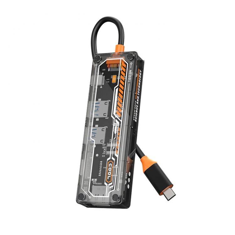 ALLY 6in1 Type-c To USB3.0 +USB2.0 + Type-c PD 100W +SD + TF + HDMI Extender Transparent Hub-(5775)