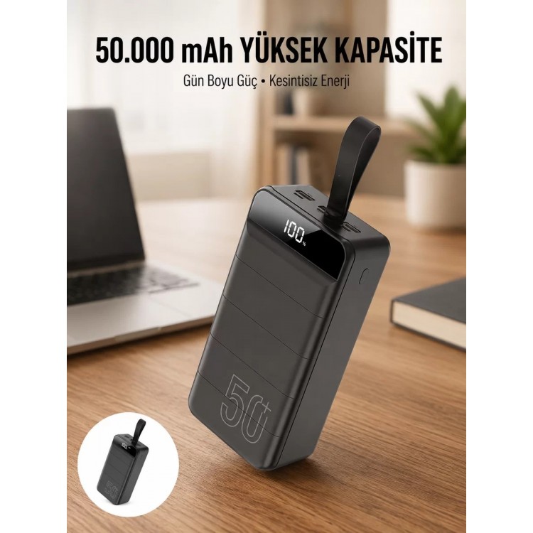 Hızlı Taşınabilir 50.000 Mah Powerbank Led Ekran Android ve İOS Uyumlu Yeni Nesil