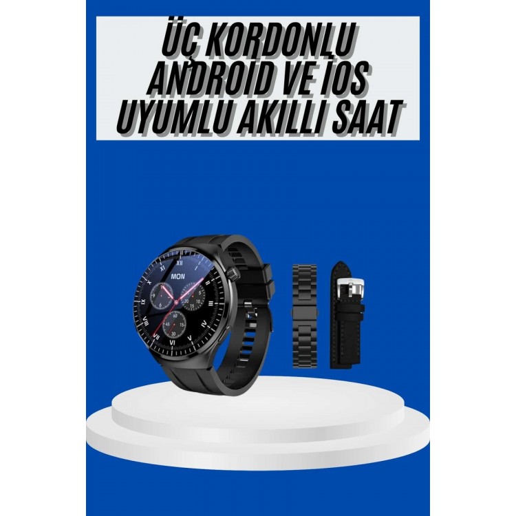 Amoled Screen Smart Watch Three Bands iOS AndroidUyumlu