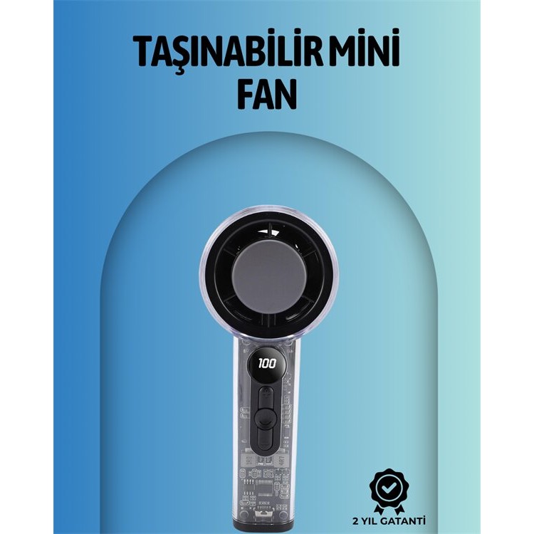 Transparent Case Hand Fan | 5V 2A |100 Levels of Airflow | With Type-C Input