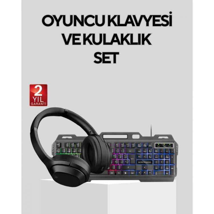 Gaming Set Işıklı Klavye Mouse + Bluetooth 5.2 Kulaklık Oyuncu Paketi