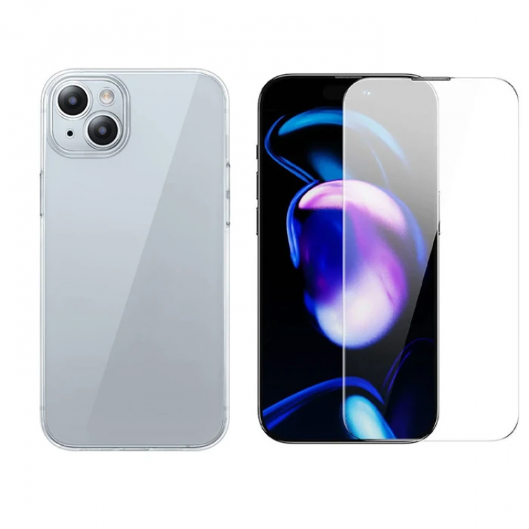 Baseus iPhone 15 Plus Schott Series Transparent SiliconeCase + Tempered Screen Protector Set-(5775)