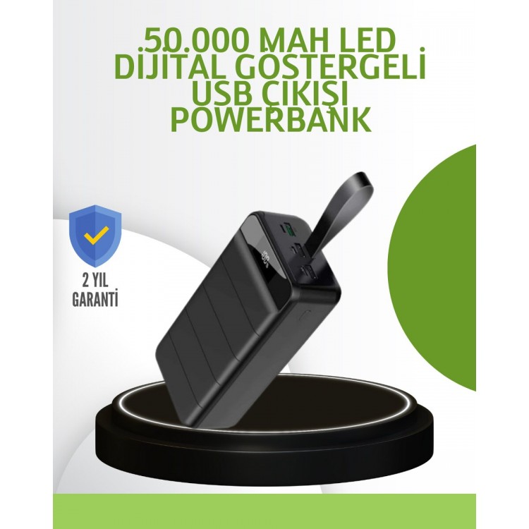 Ultra Güçlü 50.000 mAh Powerbank – LED Ekranlı Çoklu Bağlantı Seçenekli Akıllı Koruma Sistemli Şarj Ünitesi