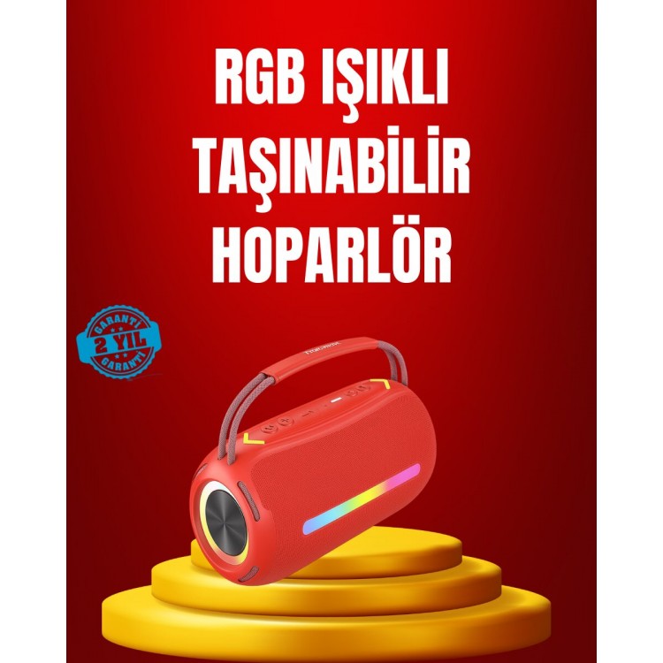 Suya Dayanıklı 20W RGB Hoparlör Bluetooth USB SD Kart ve AUX Girişli
