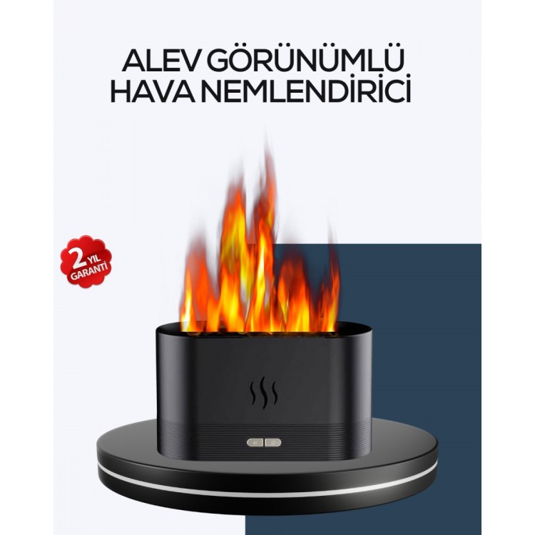 Aromatik Oda Kokusu Difüzörü Alev Tasarımlı LED Işıklı Nemlendirici