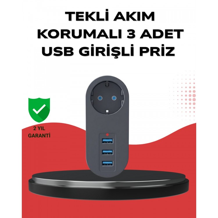 Isıya Dayanıklı 3 USB Portlu Güvenlikli Priz – Akıllı Enerji Yönetimi