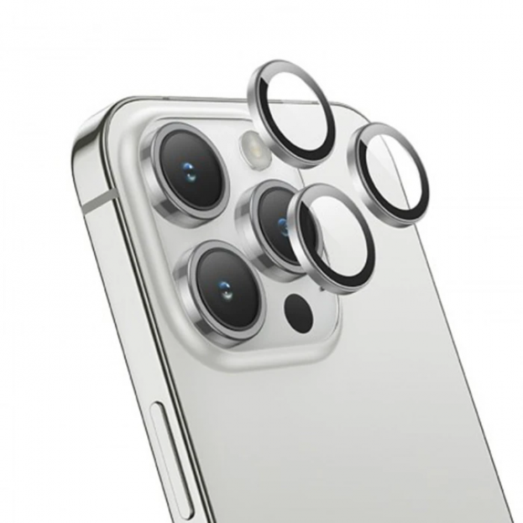 HOCO Crystal Clear iPhone 15 Pro-15 Pro Max HD 3D Metal Çerçeveli Kamera Koruyucu Lens-(5775)