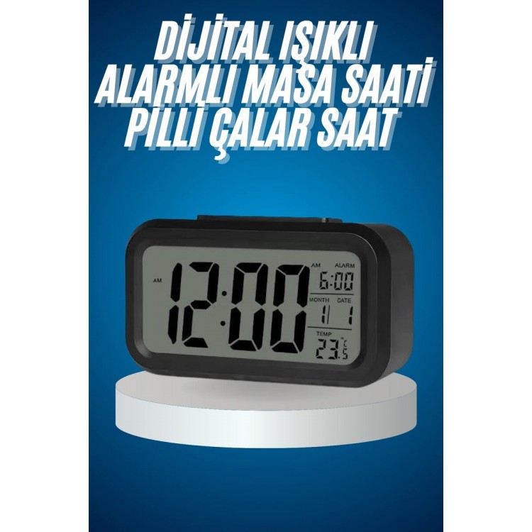 Illuminated Graduated Desk Office Clock Alarm Thermometer Calendar PlayerSaat