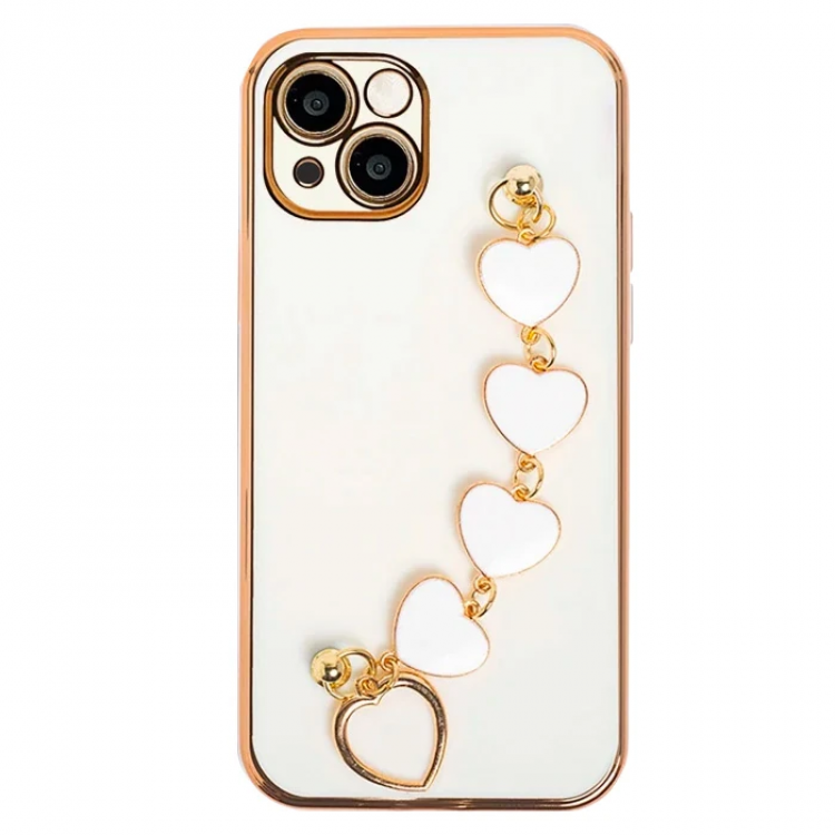 Ally iPhone 13 6.1inch Case Heart BraceletLuxury Silicone Strap Case with Holder-(5775)