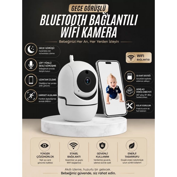 Gece Görüşlü Bebek Kamerası  Telefondan Canlı Takip Özellikli