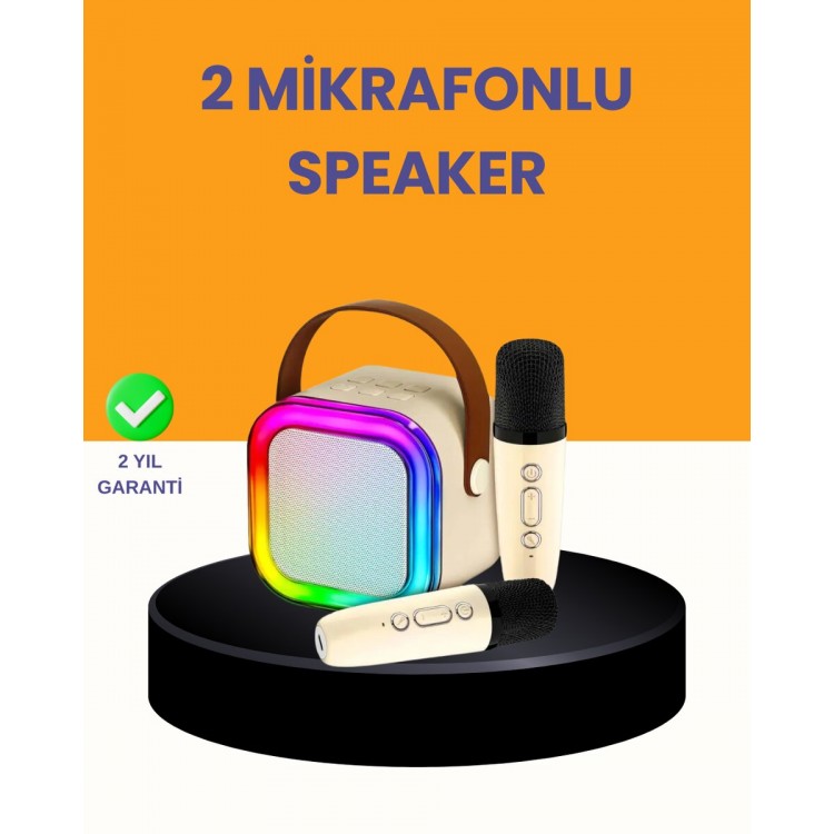 Çift Mikrofonlu Kompakt Karaoke Hoparlör – Uzun Pil Ömrü