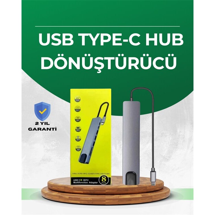 Type‑C Dönüştürücü – 2×USB3.0 SD/MS 4K HDMI & RJ45 ile Profesyonel Kullanım