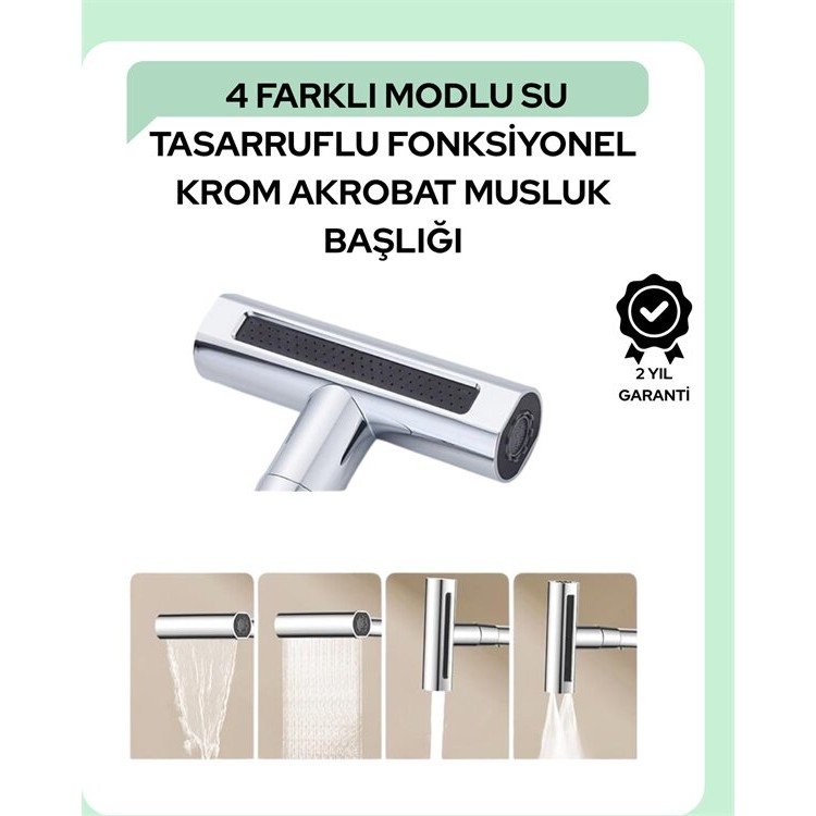 It's Functional Faucet Head | 4 Water Modes |Widely Compatible Adapter Set | Kitchen and BathroomUyumlu