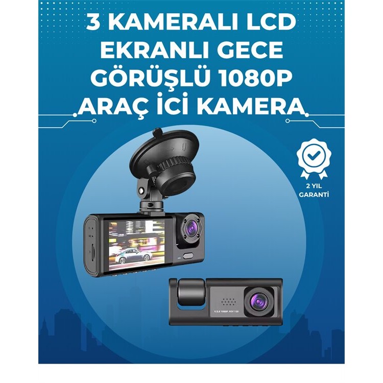 Gece Görüşlü 3'lü Araç Kamerası – Geri Görüş Destekli 170° Geniş Açı
