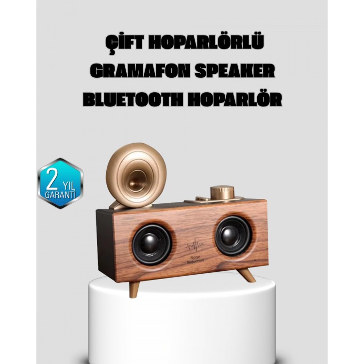 Gramafon Tasarımlı Bluetooth Hoparlör 3D Ses Teknolojili Çok Fonksiyonlu
