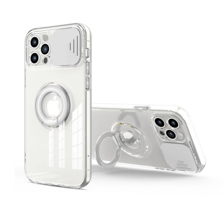Ally iPhone 13 Pro 6.1inch Sliding CaseCamera Lens Protection Ring Stand Silicone Case-(5775)