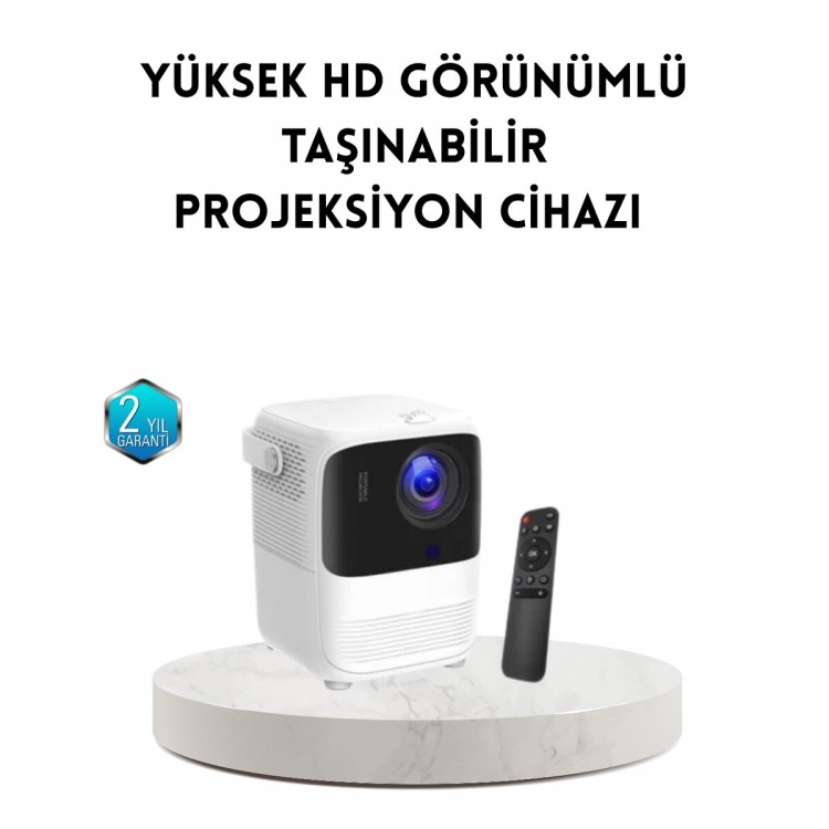 Taşınabilir Akıllı 1080P Projektör – 64GB Hafıza 2GB RAM Full HD Görüntü Kumandalı