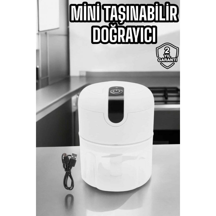 Şarjlı Mini El Rondosu Doğrayıcı Taşınabilir 250 ml Çelik Bıçaklı