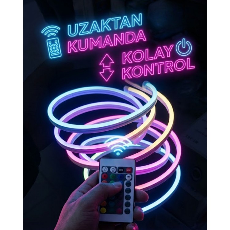 RGB Smart LED Neon Strip Light 3 MetersColorful Lighting with Remote and Phone Control