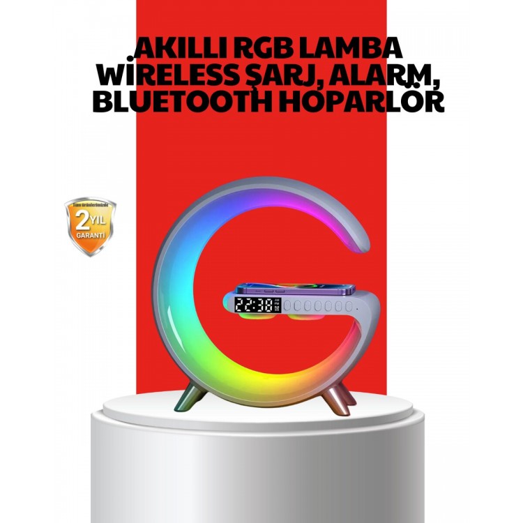 Kablosuz Şarjlı Atmosfer Lambası Bluetooth Hoparlör ve Akıllı Alarm Özellikli