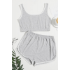 Kadın Gri Askılı Crop Top ve Şortlu Gecelik Takım H110559