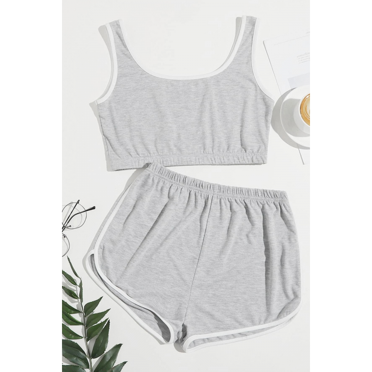 Kadın Gri Askılı Crop Top ve Şortlu Gecelik Takım H110559