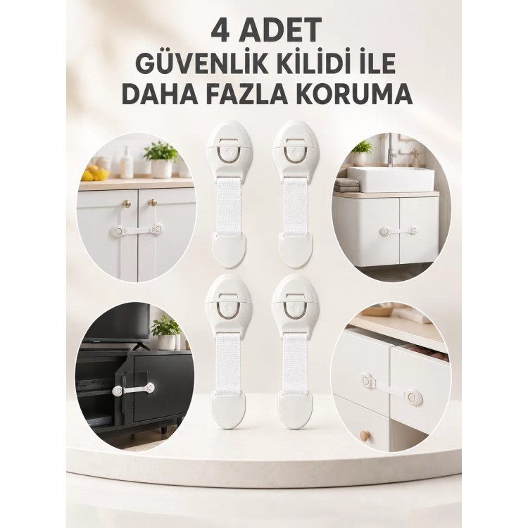 4'lü Esnek Kayışlı Çocuk Güvenlik Kilidi Pratik ve Güvenli Kullanım