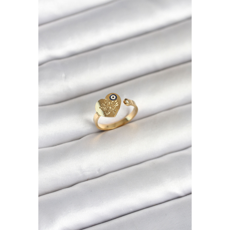 316L Çelik Gold Renk Nazar Detaylı Kalp Model Kadın Yüzük 5886
