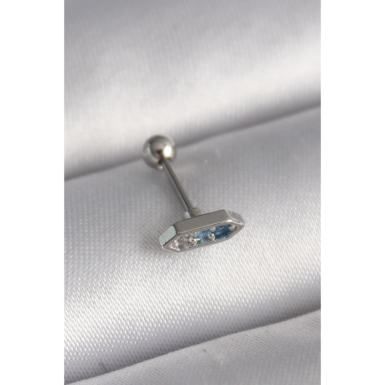 316L Çelik Gümüş Renk Mavi Zirkon Taşlı Tragus Piercing 5886