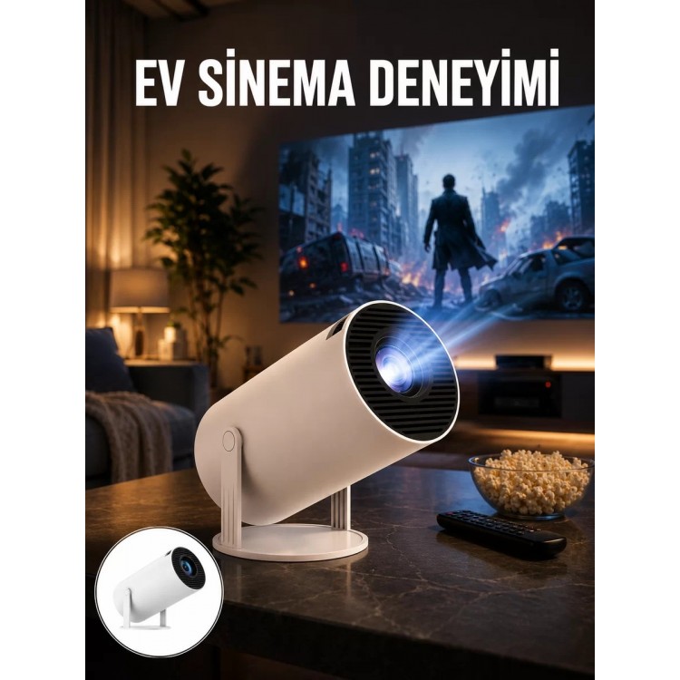 Sinema Projektörü Android HDMI USB WİFİ Ses Çıkışlı Ayaklı Projeksiyon Taşınabilir Yeni Nesil