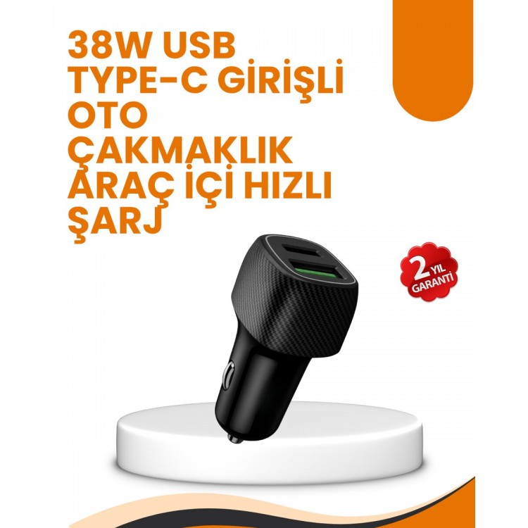 Araç Çakmak Girişli 38W Hızlı Şarj Aleti – İki Cihaz Destekli