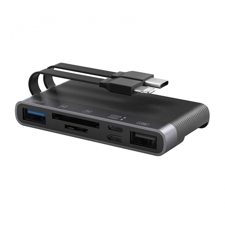 ALLY NK-1048HD 6in1 USB + Type-C+ Lightning + SD-TF Card Reader ConverterAdapter-(5775)