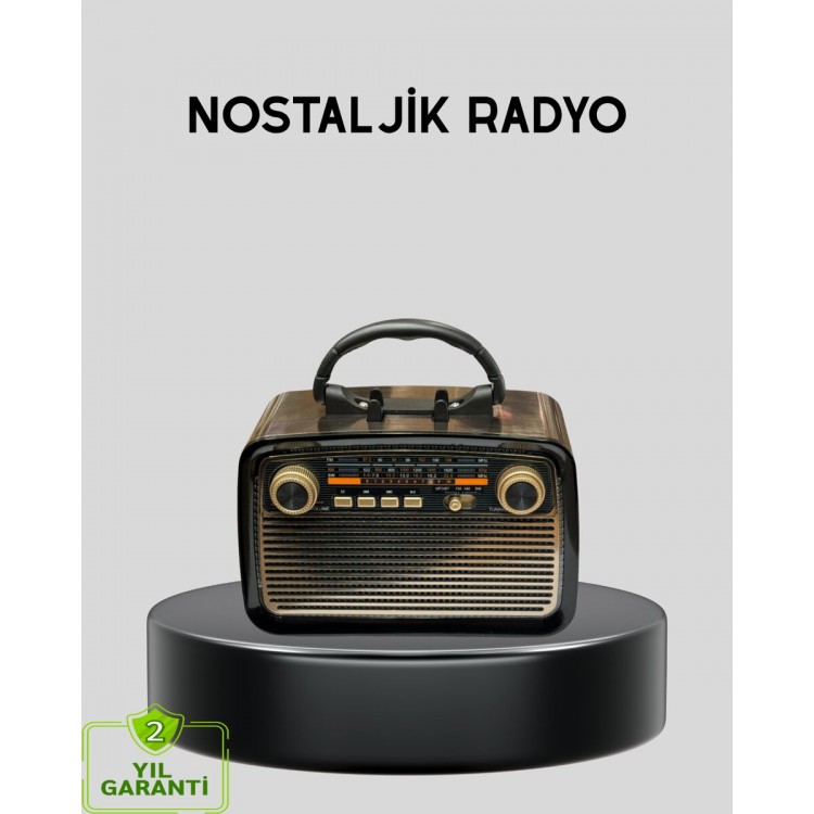 LED’li Nostaljik Bluetooth Hoparlör – Vintage Tasarım Ahşap Doku
