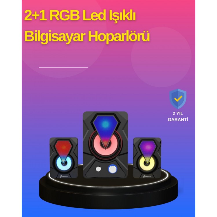 2.1 Channel RGB LED Gaming Speaker SubwooferDestekli