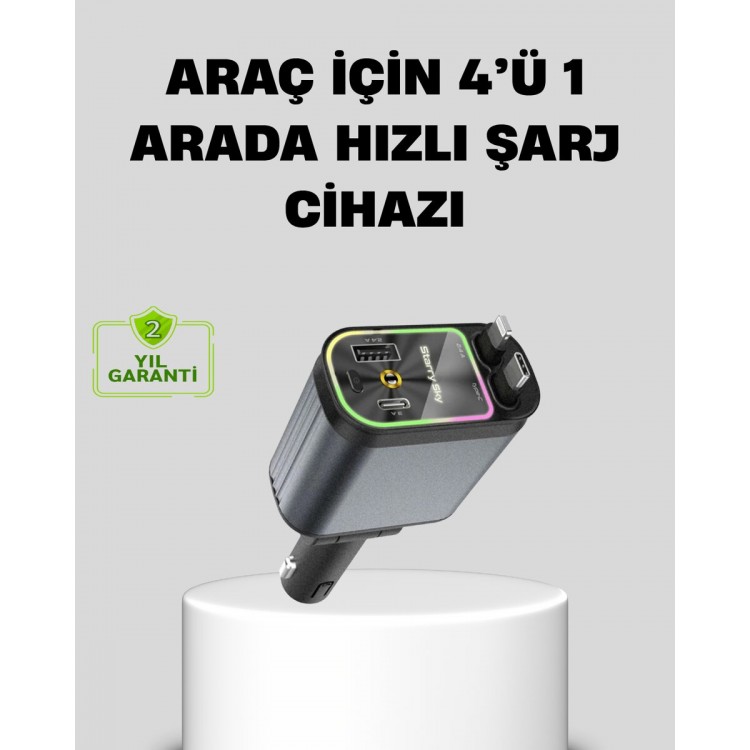 Car Charger 66W 4 Port Fast Chargingand LED Light