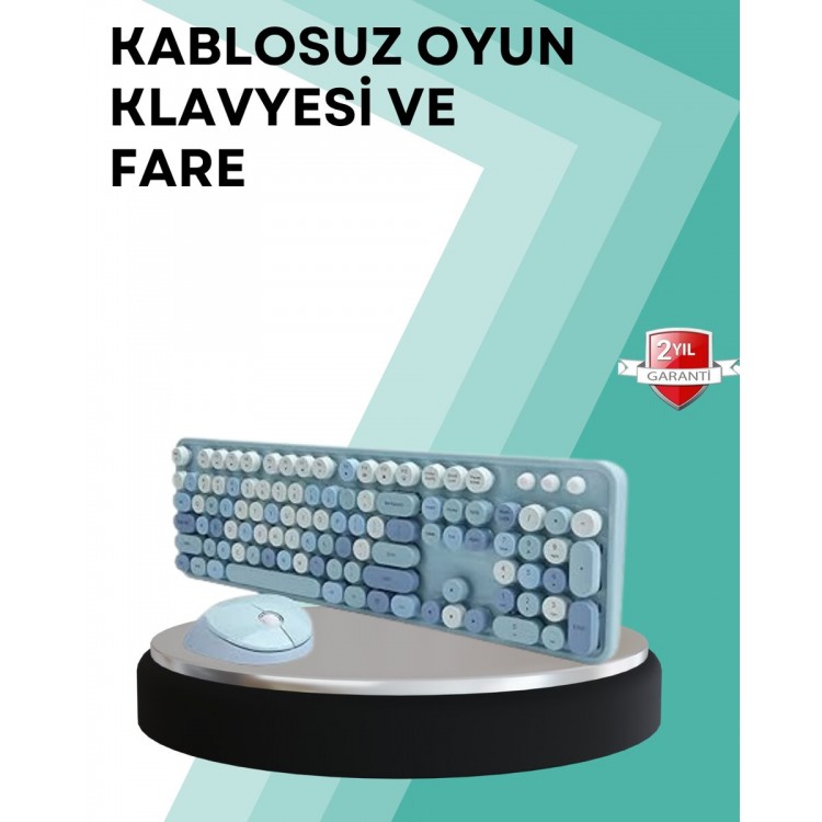 Kablosuz Klavye ve Mouse Seti – Sessiz Tuş Retro Tasarım