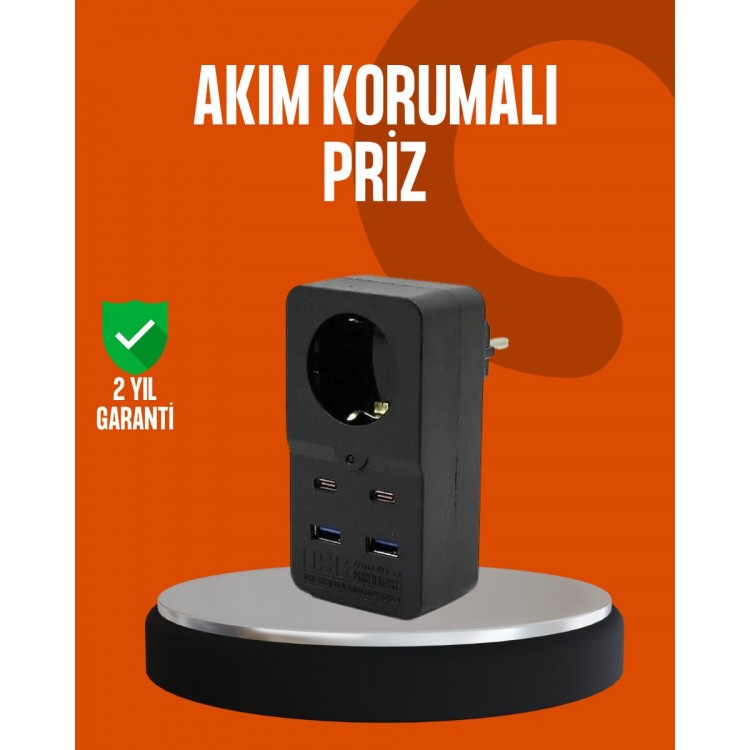 Akım Korumalı Priz 4 USB Type C Destekli Yüksek Isı Dayanımlı