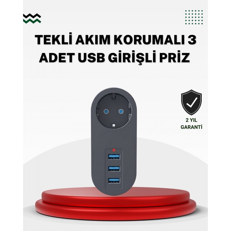 Akım Korumalı USB’li Priz – Güçlü 2500W Isı ve Çocuk Koruması