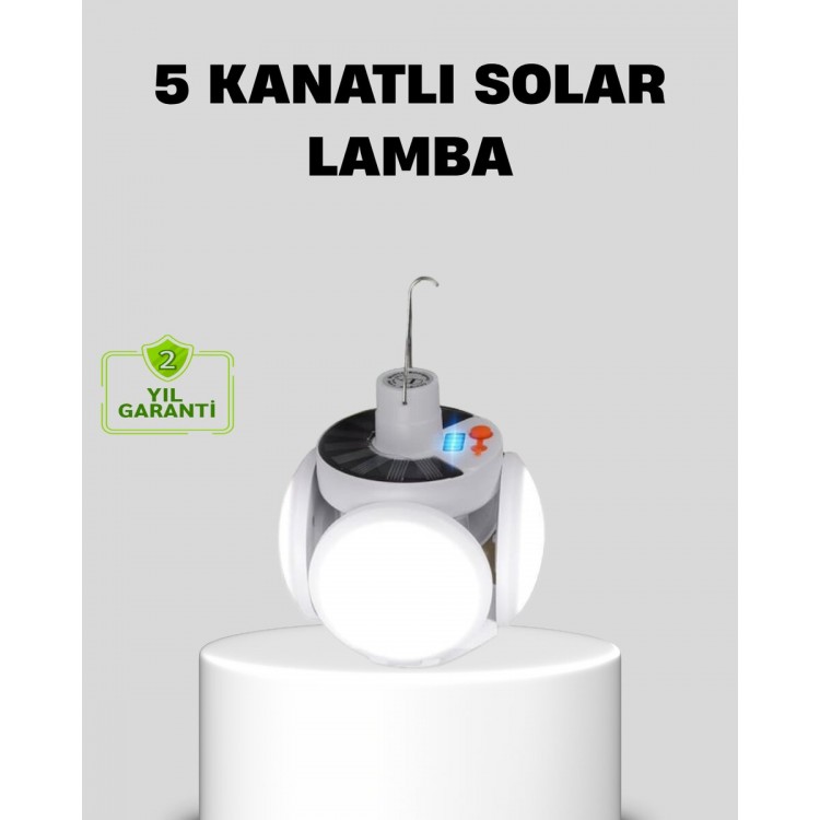 Solar Güneş Enerjili ve USB Şarjlı 5 Kanatlı LED Kamp Lambası