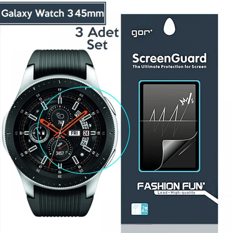 Gor Sm Galaxy Watch 3 45mm Darbe Emici Ekran Koruyucu 3 Adet Set-(5775)